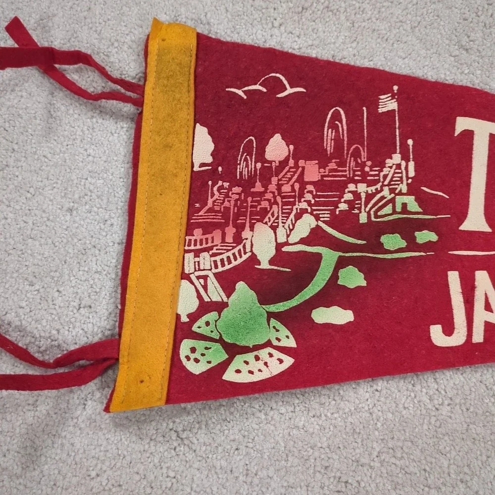 Red The Cascades Jackson Michigan MI Felt Pennant Vintage Travel Souvenir 40s 50